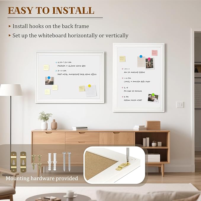 White Board for Wall, 36'' x 24'' Magnetic Dry Erase Board, Decorative Whiteboard with Plain White Wooden Frame, Hanging Writing Board for Home Office School Dorm