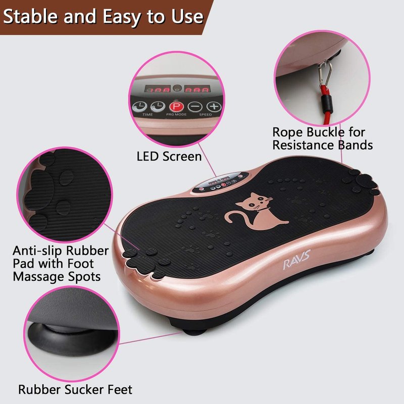 RAVS Vibration Plate Exercise Machine Whole Body Workout Machine Vibration Fitness Platform Machine Home Training Equipment with Resistance Bands, Remote Control and Max Load 330lbs