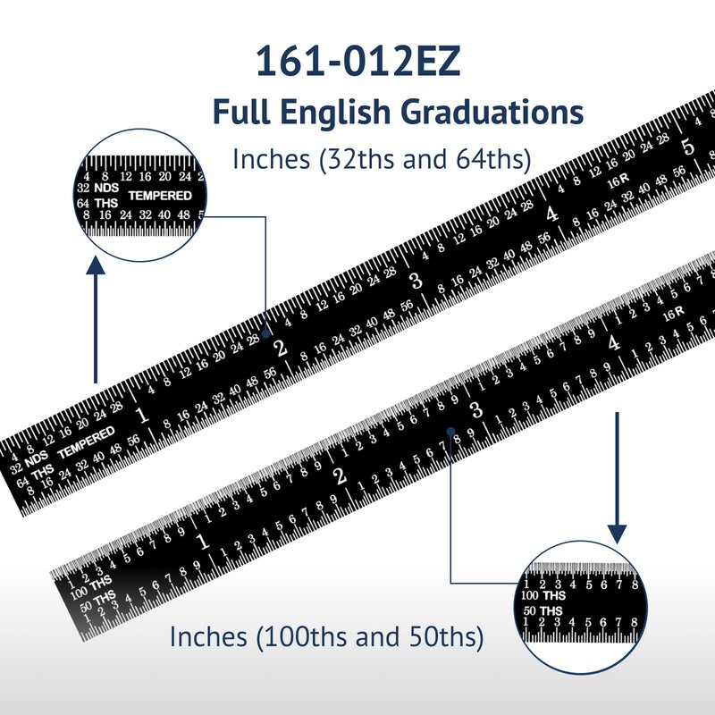 PEC Tools Stainless Steel Ruler Set (6"+12"), High-Contrast Machinist Ruler with Markings 1/32", 1/64", 1/50" and 1/100", Made in USA