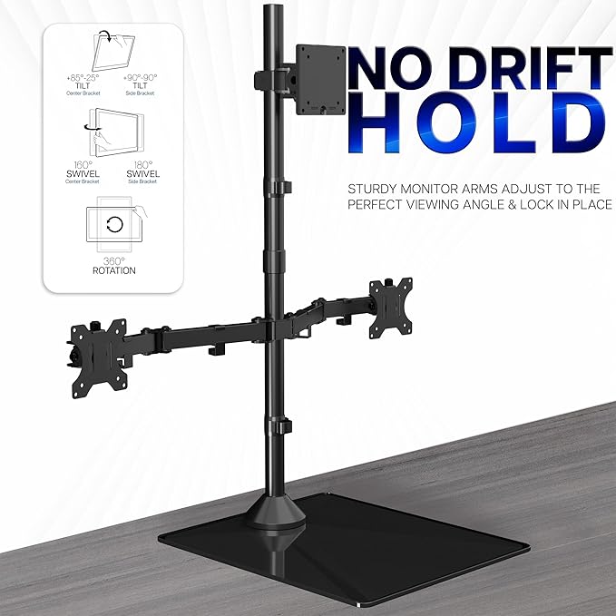 VIVO Triple Monitor Extra Tall Desk Stand for up to 49 inch Ultrawides on Center Bracket and 27 inch Screens on Side Brackets, Holds up to 44 lbs, Tempered Glass Base, Black, STAND-V103T-GB