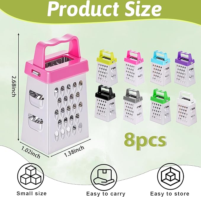 YBEATY 8 Pcs Mini Cheese Grater Professional Box Grater Stainless Steel Garlic Ginger Small Food Shredder Spices Gadget with 4 Sides Safe Zester for Kitchen Cheese Chocolate Vegetable Potatoes