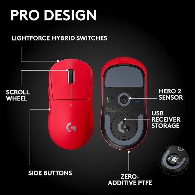 Logitech G PRO X Superlight 2 SE Wireless Gaming Mouse, 60 g pro-Grade Mouse with 5 programmable Buttons, 44K DPI Sensor, 888+ IPS, 1 kHz Report Rate, USB-C Charging for PC/Mac - Red