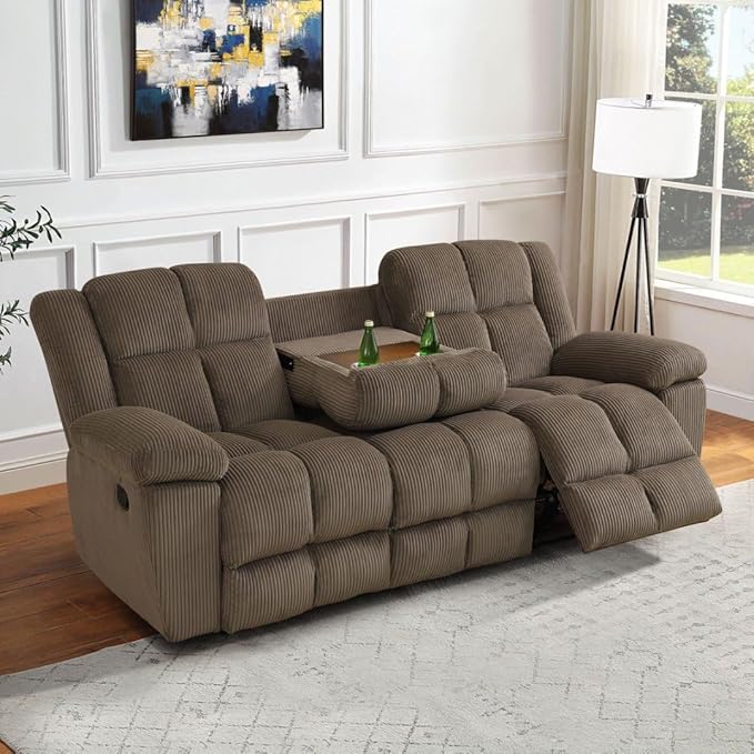 Manual Recliner Sofa Set,Microfiber Reclining Couch Set,Modern Living Room Furniture Set,Reclining Sofa Couch Chair for Living Room Home Office(Dark Brown,3 Pieces Set)