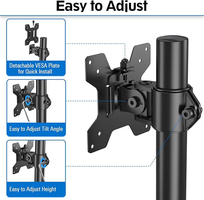 MOUNTUP Single Monitor Mount, Adjustable Monitor Stand for Max 32 Inch Flat Curved Computer Screen, Monitors Arm Desk Mount Fit VESA 75x75& 100x100, up to 17.6lbs, with C-Clamp and Grommet Base, Black