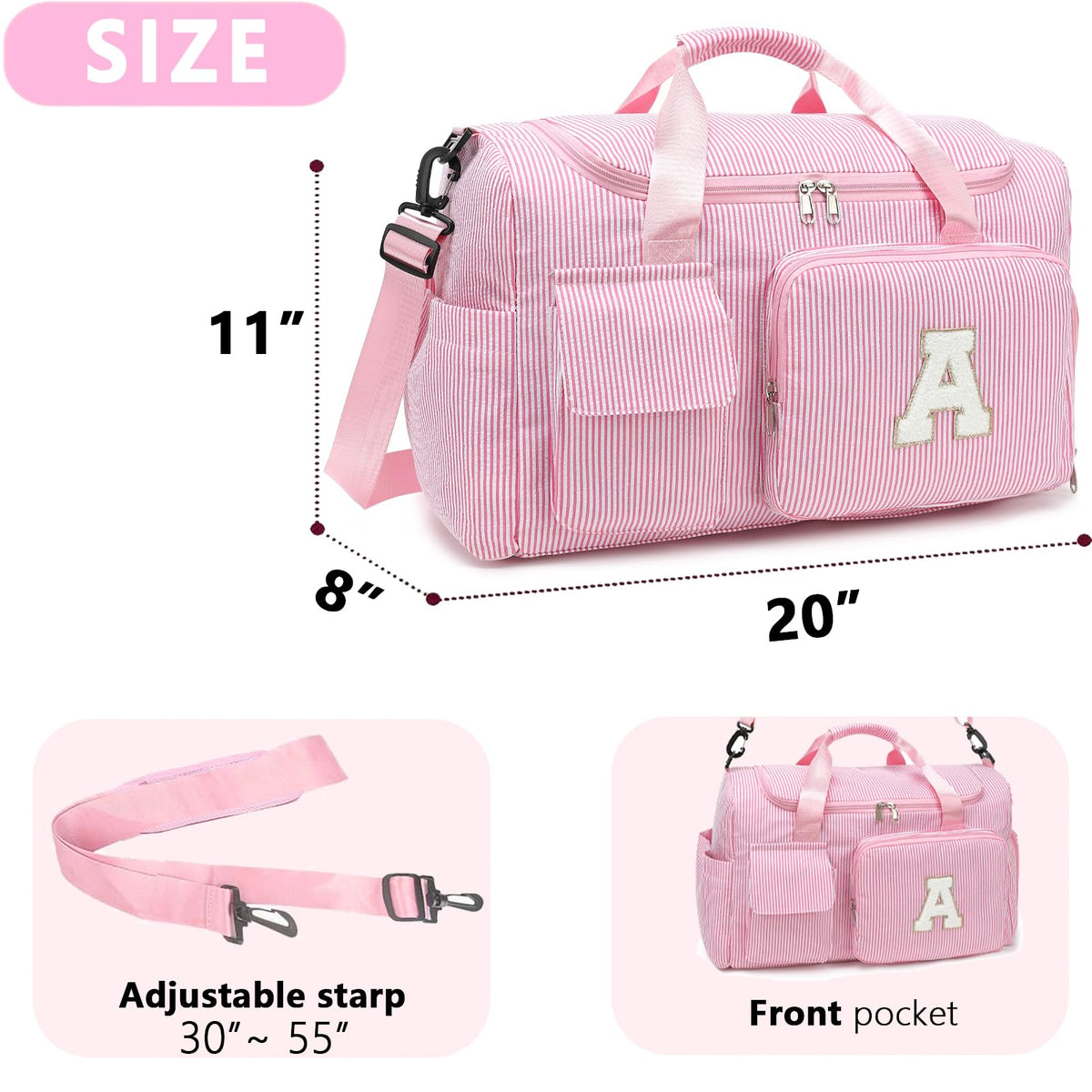 HuiLeo Kids Travel Duffle Bag Dance Bag Gifts for Girls Initial Gym Bag with Shoes Compartment for Women Lightweight Weekender Bags Pink-A