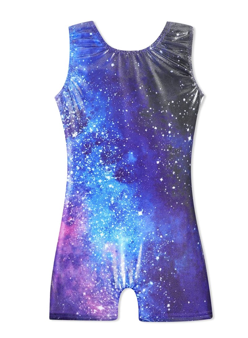 HOZIY Galaxy Leotard for Girls Gymnastics Size 6-7 Year Old 6/7 Kids Bike Shorts Biketard Milky Way Purple Navy Blue Hot Pink Tumbling Outfits Sparkle Dance Clothes