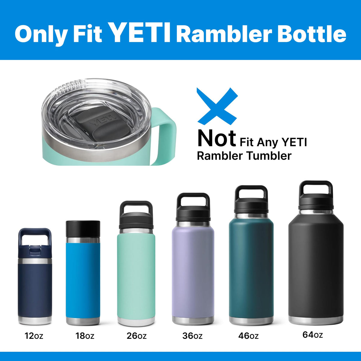 Bluwing Straw Lid for Yeti Rambler Water Bottle 18 26 36 64 oz, Replacement Lid with Handle and Straw for YETI Rambler Jr. 12 oz Bottle, BPA Free