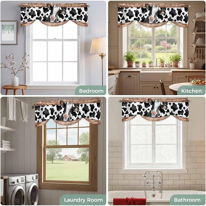 Cow Printed Tie Up Valance Curtains