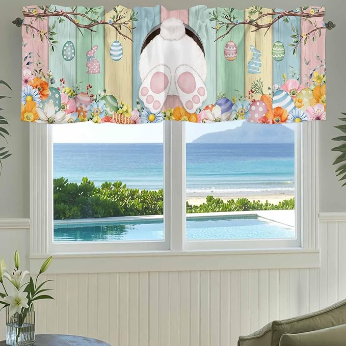 Easter Curtain Valances for Windows, Kitchen Valance Window Treatment, Spring