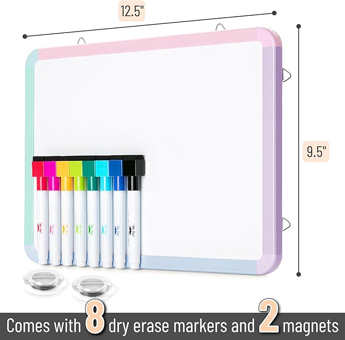 Mr. Pen- Magnetic Dry Erase Board, 12.5" x 9.5" With 8 Markers and 2 Magnets, Small White Board for Wall