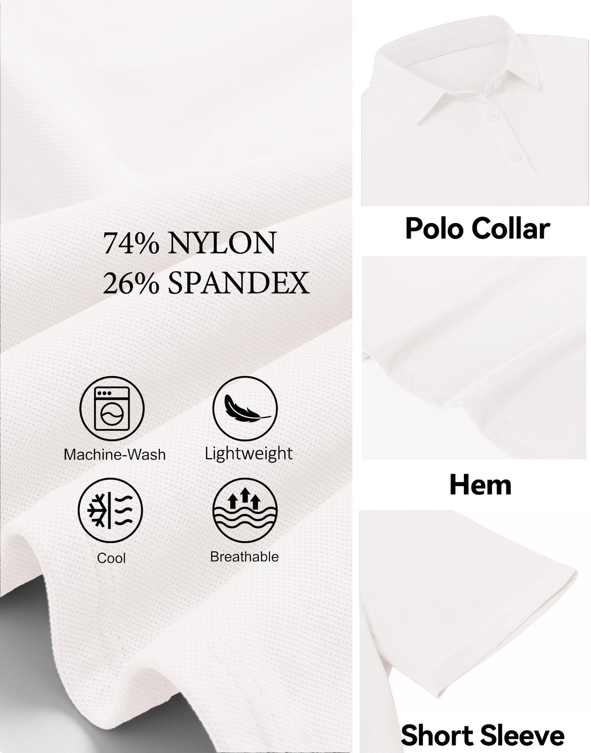 PEGENO Golf Shirts for Men Lightweight Moisture Wicking Short Sleeve Performance Dry Fit Active Mens Polo Shirts White L