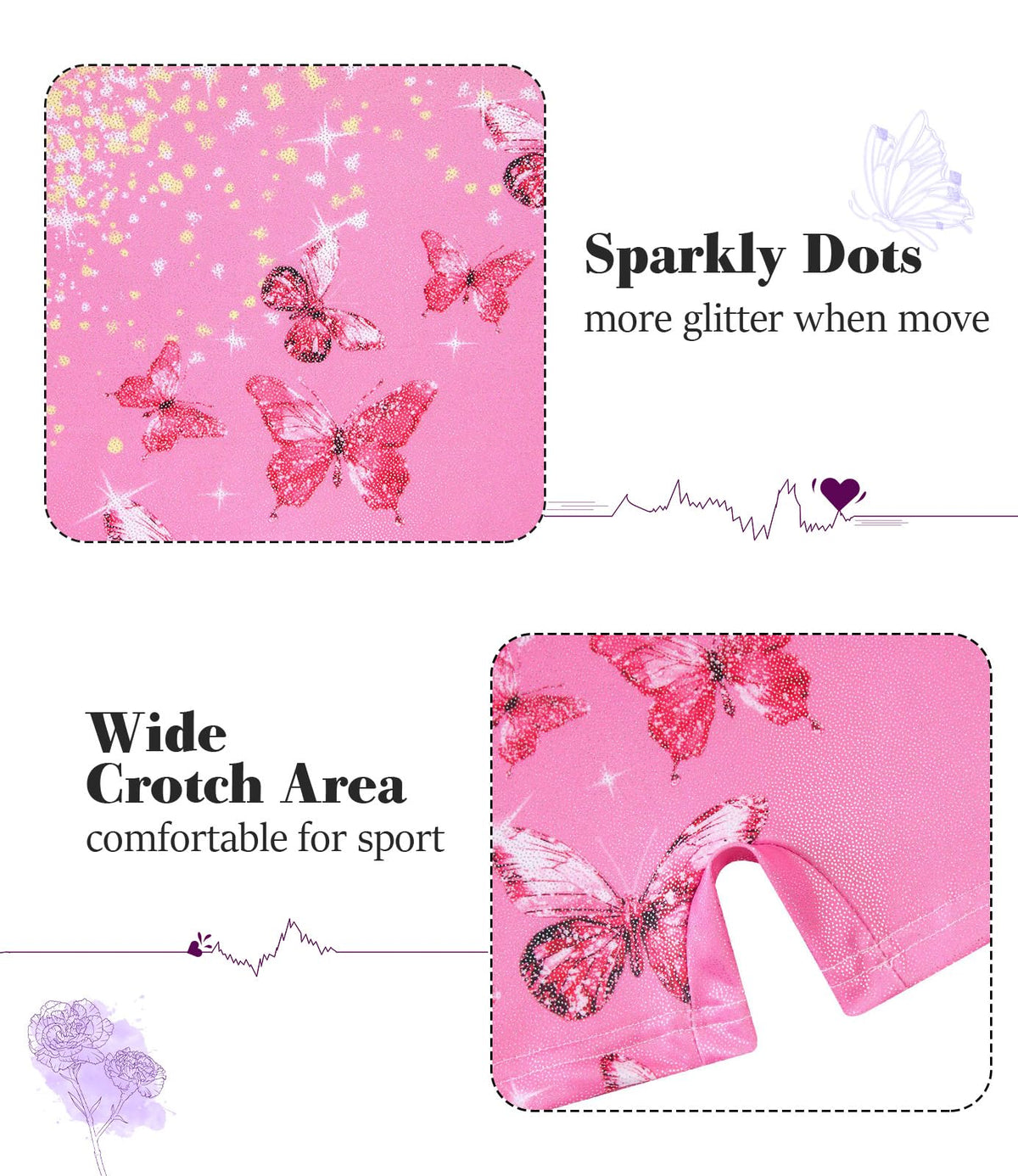 Vogseek 4-5T Girls Gymnastics Leotards with Hair Scrunchie Sparkle Dance Unitards Pink Butterfly's Active Biketards with Shorts for Kid Cute Tumbling Dance Outfit, Pink