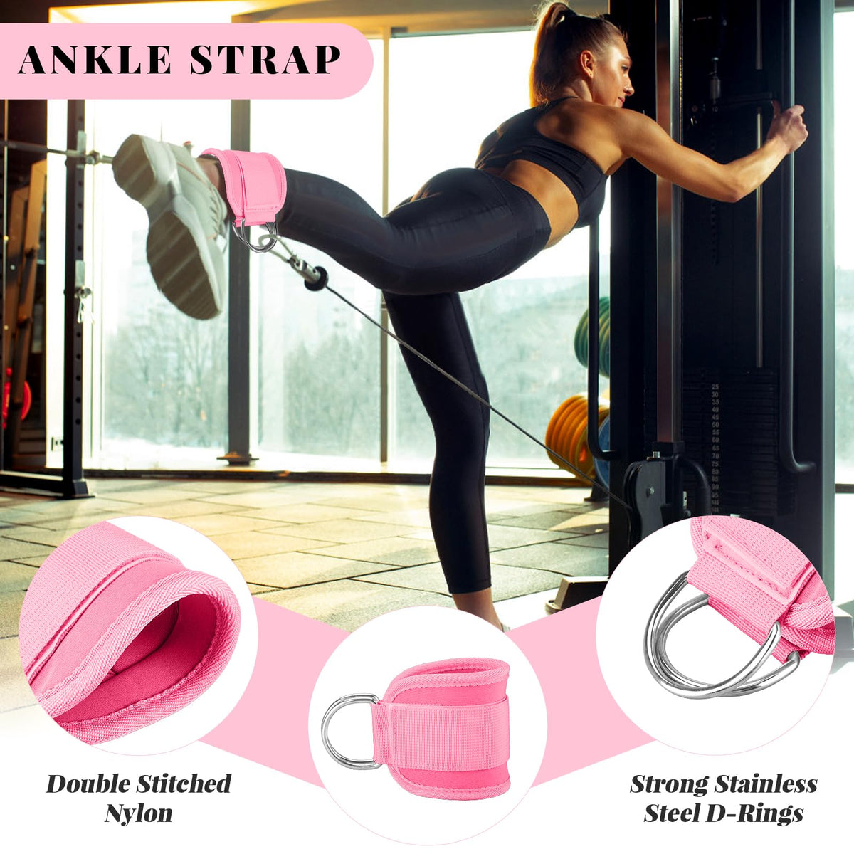 Roviutu Barbell Pad Set for Squat,Hip Thrusts, Leg Day,Olympic Bar Pad with 2 Gym Ankle Safety Straps, 2 Workout Gloves, Resistance Band, Carry Bag, Gym Accessories for Women (Pink Large Gloves