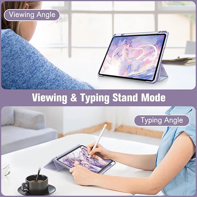 Fintie Hybrid Slim Case for iPad Pro 11-inch (4th / 3rd Generation) 2022/2021 - [Built-in Pencil Holder] Shockproof Cover w/Clear Transparent Back Shell, Also Fit iPad Pro 11" 2nd Gen, Lilac Marble