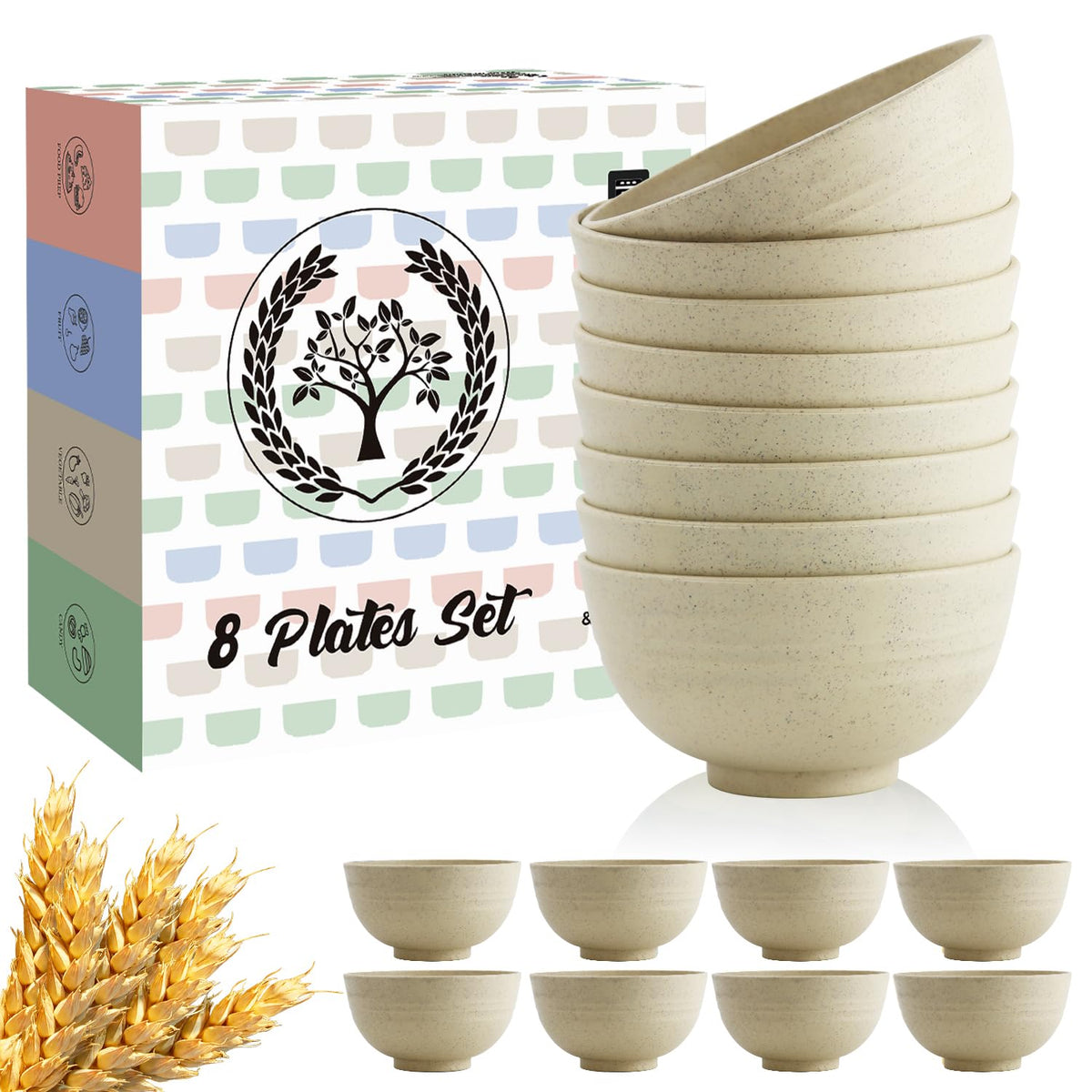 Homienly Soup Bowls, Cereal Bowl, Premium Wheat Straw Bowls Set of 8, Unbreakable Plastic Bowls Microwave Safe, Dishwasher Safe Serving Bowl for Kitchen, Breakfast, Dinner, Salad, Poke (Blue, 26 OZ)