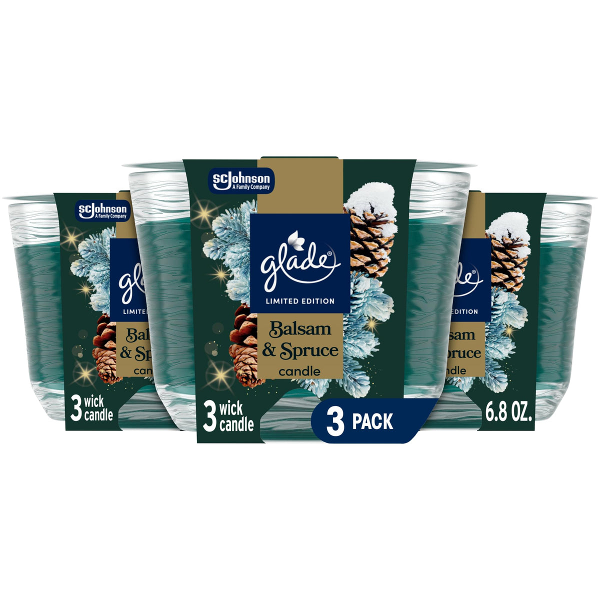Glade 3-Wick Scented Candle Jar, Pumpkin & Ginger, Air Freshener Infused with Essential Oils, 6.8 Oz, 3 Count