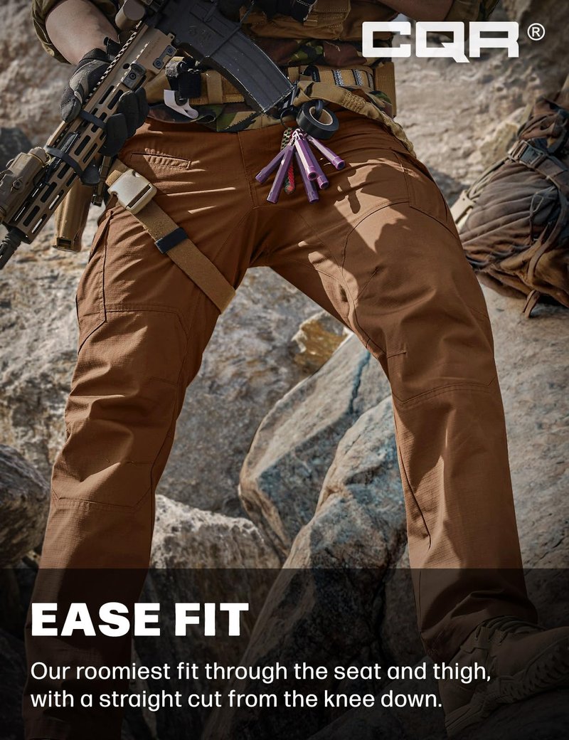 CQR Men's Tactical Pants, Water Resistant Ripstop Cargo Pants, Lightweight EDC Work Hiking Pants, Outdoor Apparel, Raider Copper Brown, 44W x 30L
