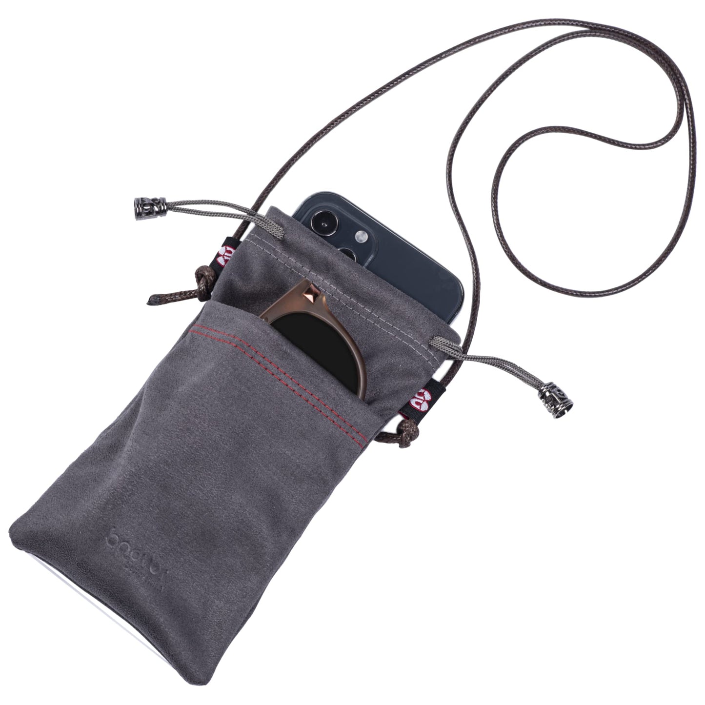 bqover Double Microfiber Suede Pouch, Soft Eyeglasses/Sunglasses Pouch with Removable Adjustable Strap