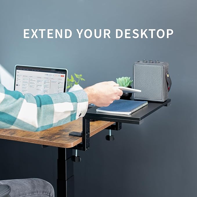 VIVO Clamp-on 15 inch Desk Extension Shelf for Gaming Devices, Ergonomic Computer Monitor and Laptop Riser, Printer Stand, Versatile with Freestanding Feet Included, Desktop Organizer, DESK-SHELF15B