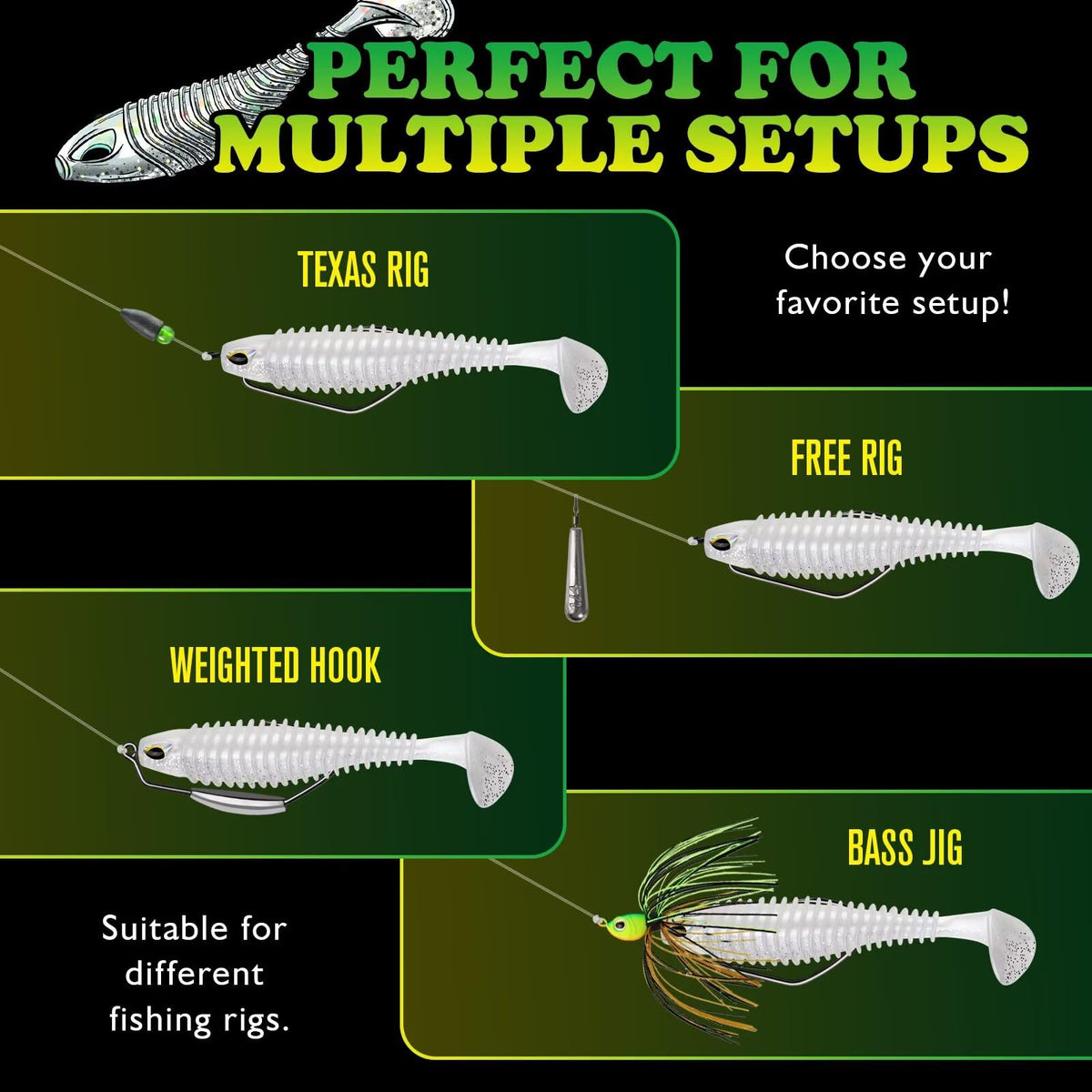 LUCKYFISHING Paddle Tail Swimbaits 10 PCS Fishing Lures Soft Plastic Lures for Trout Crappie Walleye Soft Baits for Bass Fishing Freshwater Saltwater 3.5 Inch