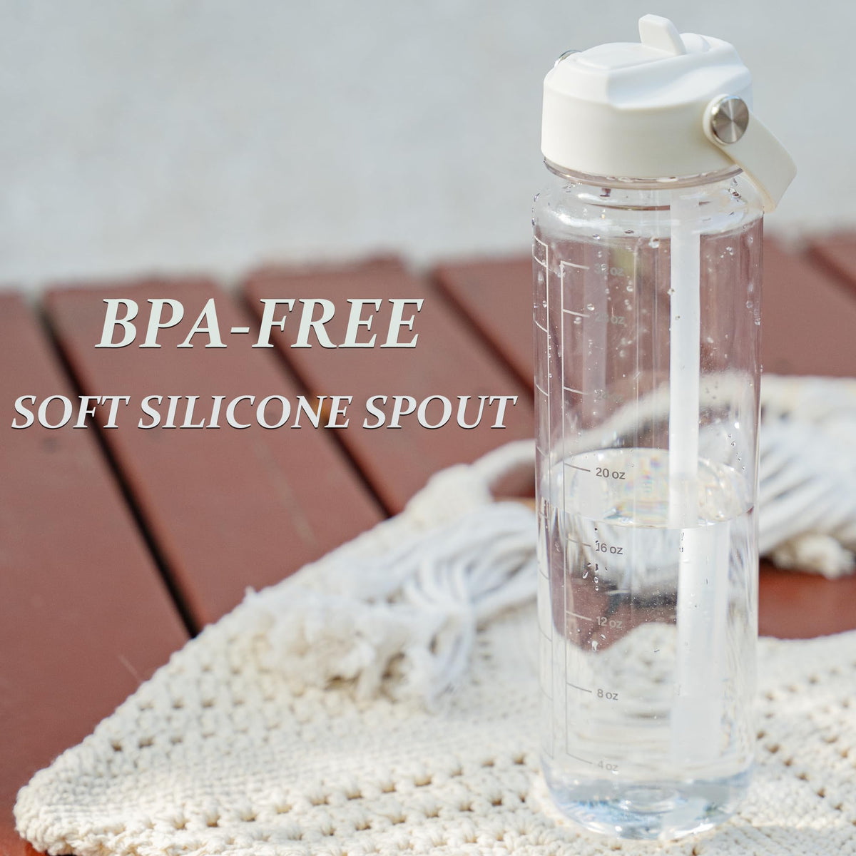 GOPPUS 32oz Clear Water Bottle with Flip Straw, Lightweight, Leakproof, Easy Carry and BPA-Free, Tritan Water Bottlefor Sport, Travel, Outside (Clear White)
