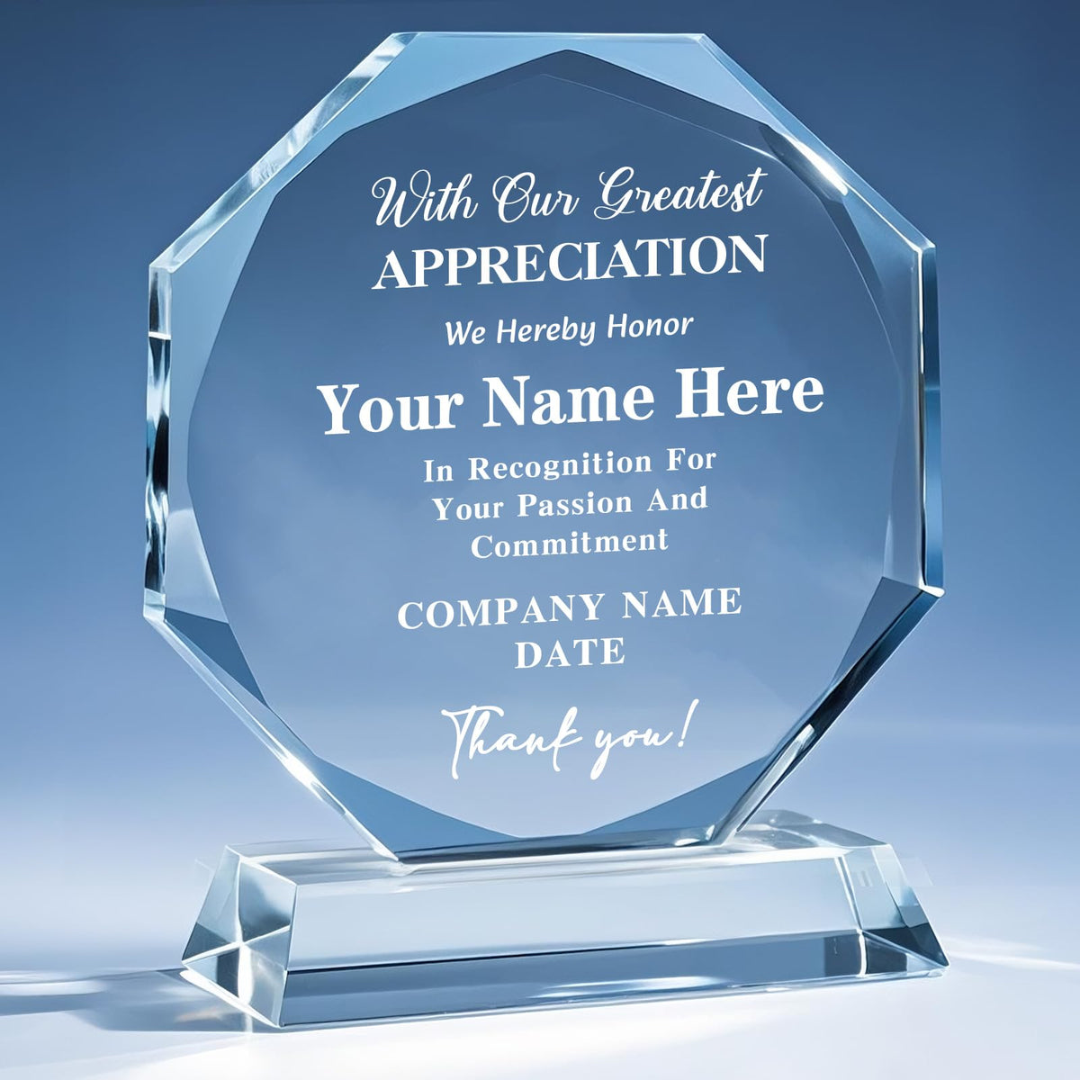 Personalized Trophy Award - Plaques Personalized Engraved - Custom Crystal Awards and Trophies for Employee Recognition, Event, Sport, Competition - Coworker Employee Appreciation Gifts (Thank You)