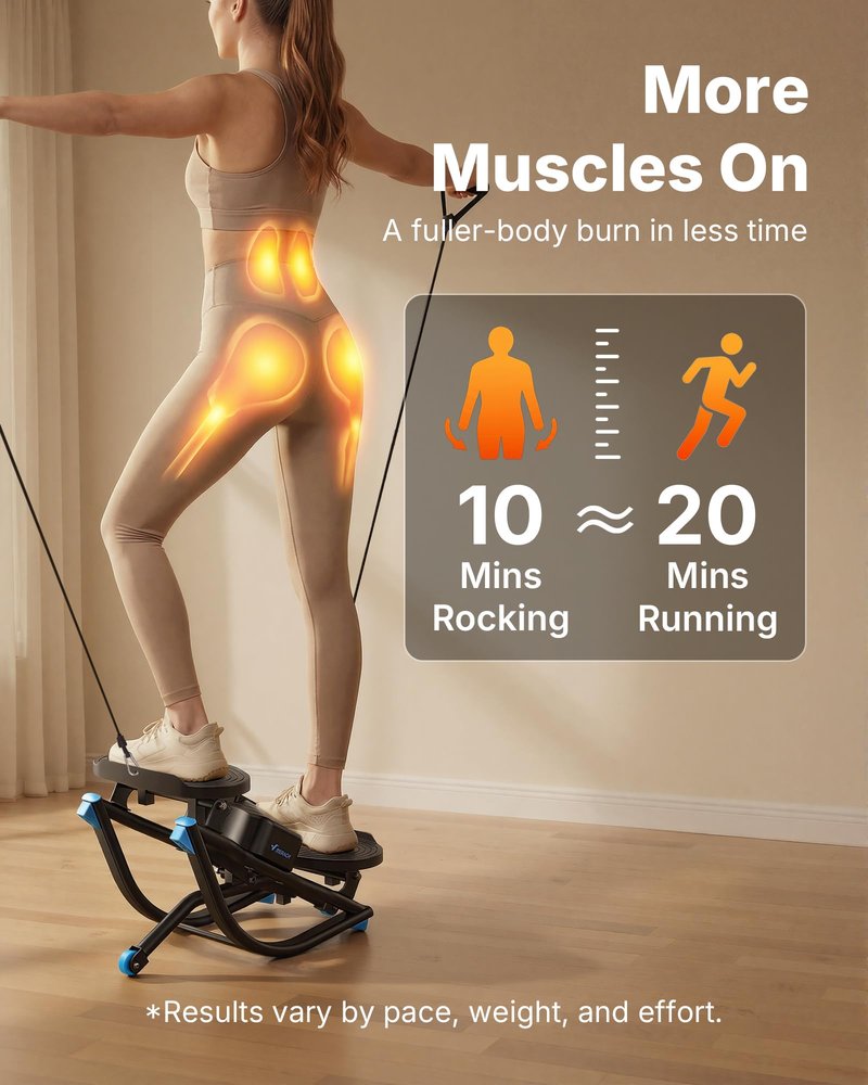 Merach Rocking Steppers for Exercise at Home, 3D Motion Stair Stepper with Resistance Bands for Full Body Workout & Low-Impact Balance Board, 330 LBS Loading Capacity Exercise Equipment（Black）