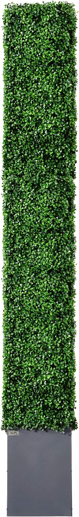 AGPL Upgraded Artificial Boxwood Hedge Wall with Dark Grey Stainless Steel Planter Outdoor Backdrop Privacy Screen,Patio,Balcony,Restaurant,Garden,Party Décor (96" Height 48" Width 12" Deep)