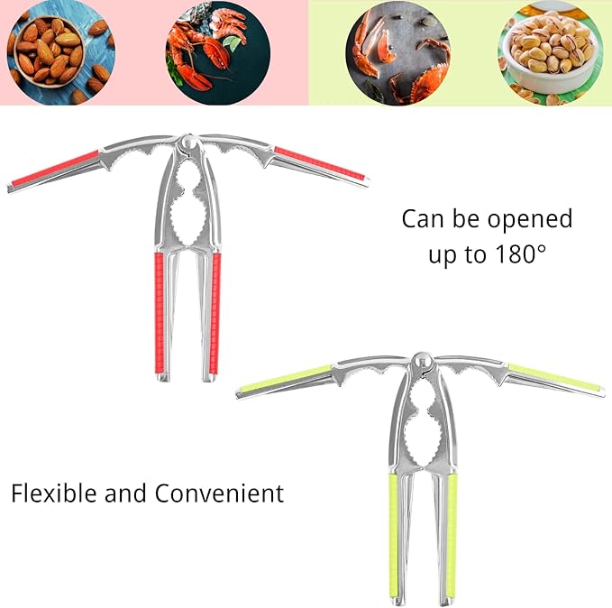 Loceast 6 Pieces Nut Crackers Heavy Duty Walnut Cracker with Non-Slip Handle Walnut Cracker for All Nuts with Forks Nutcracker Pecan Walnut Plier Clip Tool