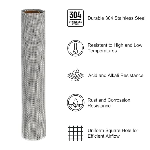 PATIKIL 40" L x 16" W Woven Wire Mesh, 30 Mesh 304 Stainless Steel Air Vent