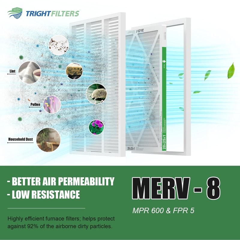 TRIGHTFILTERS 20x25x1 Air Filter 6 Pack, Durable MERV 8 Pleated Home HVAC AC Furnace Filters, Lightweight Compact Air Conditioner Filter Replacement