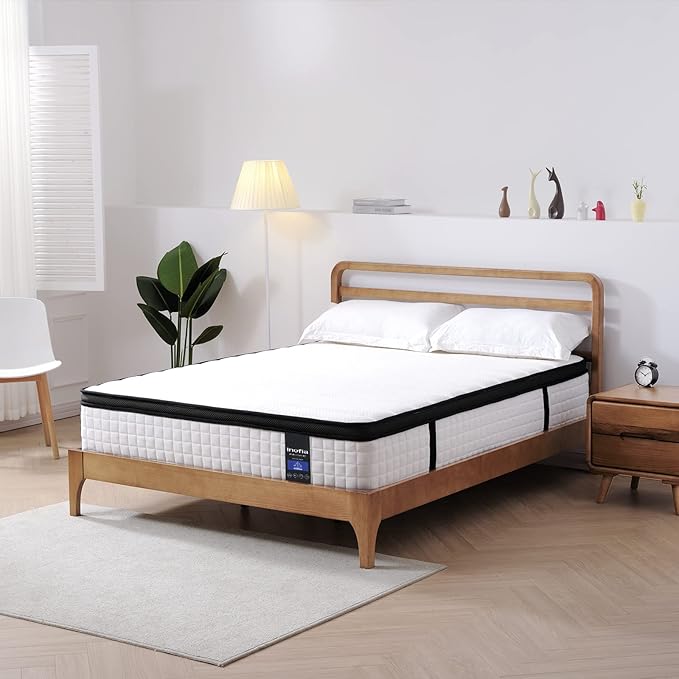 Inofia 12 inch King Mattress Hybrid with Waterproof Rayon Mattress Protector Included, Medium Firmness Cool Bed for Ultimate Support, Motion Isolation for Any Sleepers, King Size Mattresses
