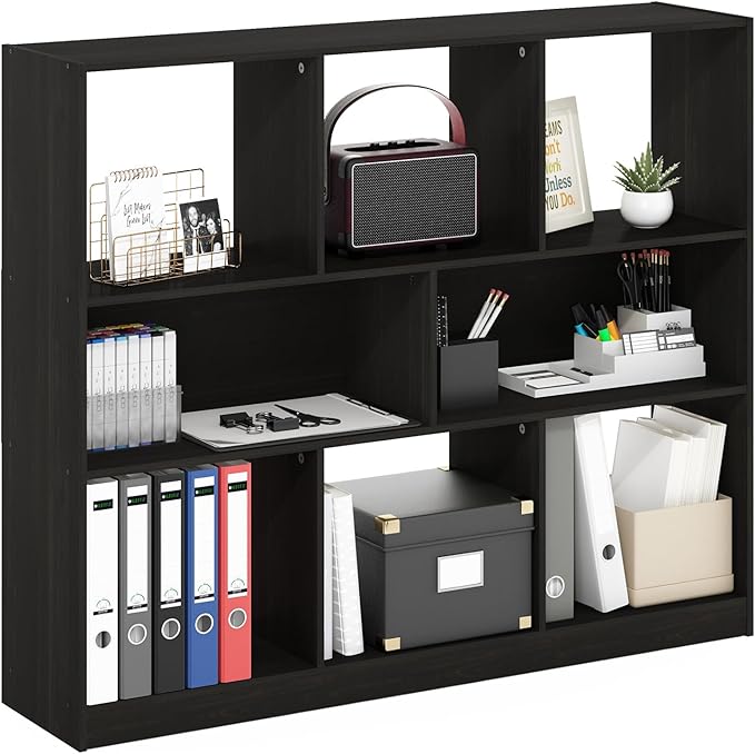 Furinno DALY Book Shelf, 8-Cube Bookshelf, Horizontal Cube Storage Organizer Bookcasde, 10.9 x 47.2 x 39.4, for Living Room, Bedroom, Home Office, Dark Espresso