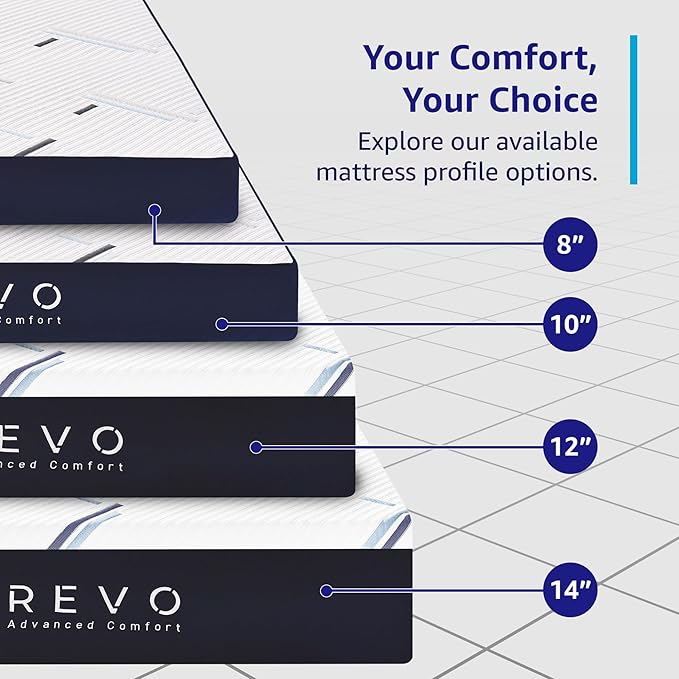 REVO Sleep Gel Memory Foam Mattress, 12-Inch King – Cooling Gel Memory Foam Mattress with Pressure Relief, Balanced Support & Breathable Design for Restorative Sleep
