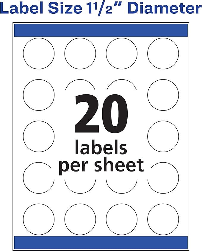 Avery Matte White Round Labels, Sure Feed Technology, Permanent Adhesive, 1-1/2", 400 Labels (8293)