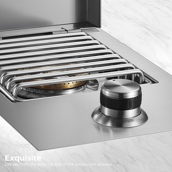 VEPURLT Outdoor Grill Drop-in Gas Single Side Grill Burner, 304 Stainless Steel, Built-in Side Burner for Propane Gas