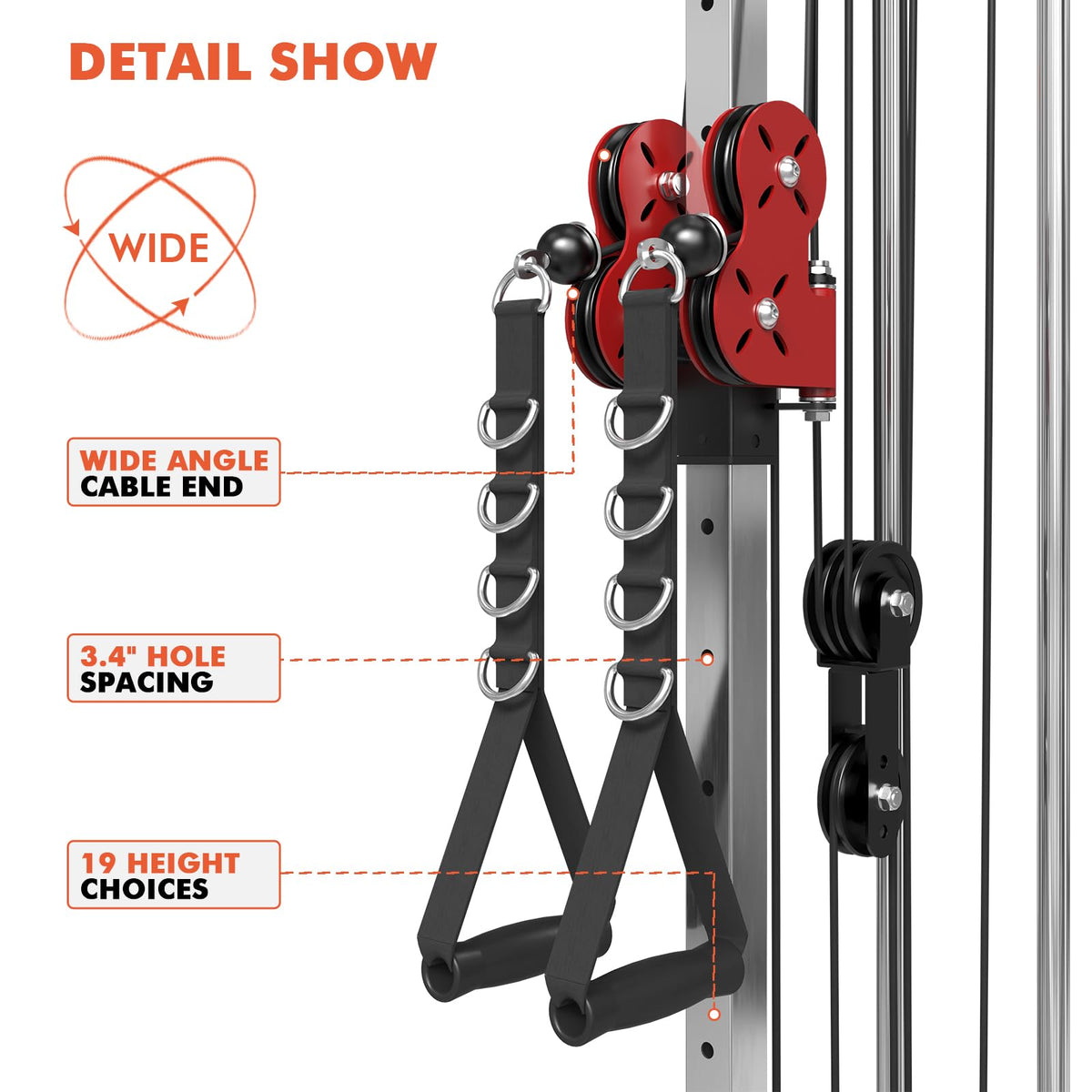 Mikolo Wall Mount Cable Station, Cable Crossover Machine with Dual Pulley System and 19 Adjustable Positions for Home Gym Fitness Equipment, Red