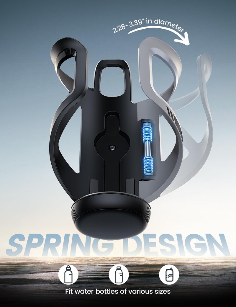 Lamicall Bike Water Bottle Holder - [Tracker Storage] [Adjustable Spring Design] Bike Cup Holder, Bicycle Drink Cage Gifts, Cycling Water Bottle Cage with Screws Tool, for 2.28-3.39" Diameter Bottles