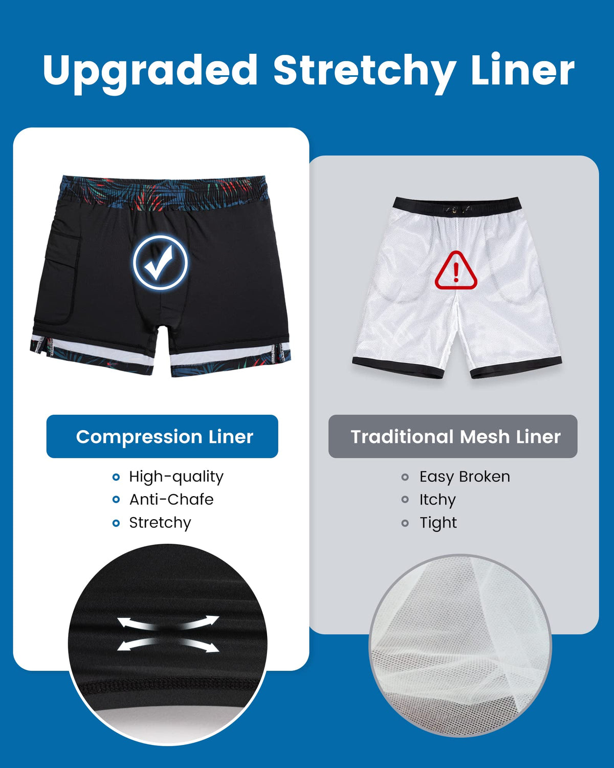maamgic Mens Swim Trunks with Compression Liner 5 Inch, Quick Dry Bathing Suit with Zipper Pockets, Stretch No-Chafing Swim Shorts, Black-Orange Leaf Silhouette Small