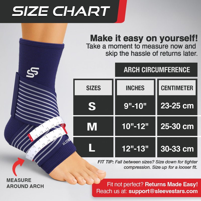 Sleeve Stars Ankle Brace for Women & Men, Ankle Wrap for Sprain, Compression Sleeve for Plantar Fasciitis Relief, Easy Customizable Support: w/ Removable Strap (Single/M:10"-12"/Navy Blue)