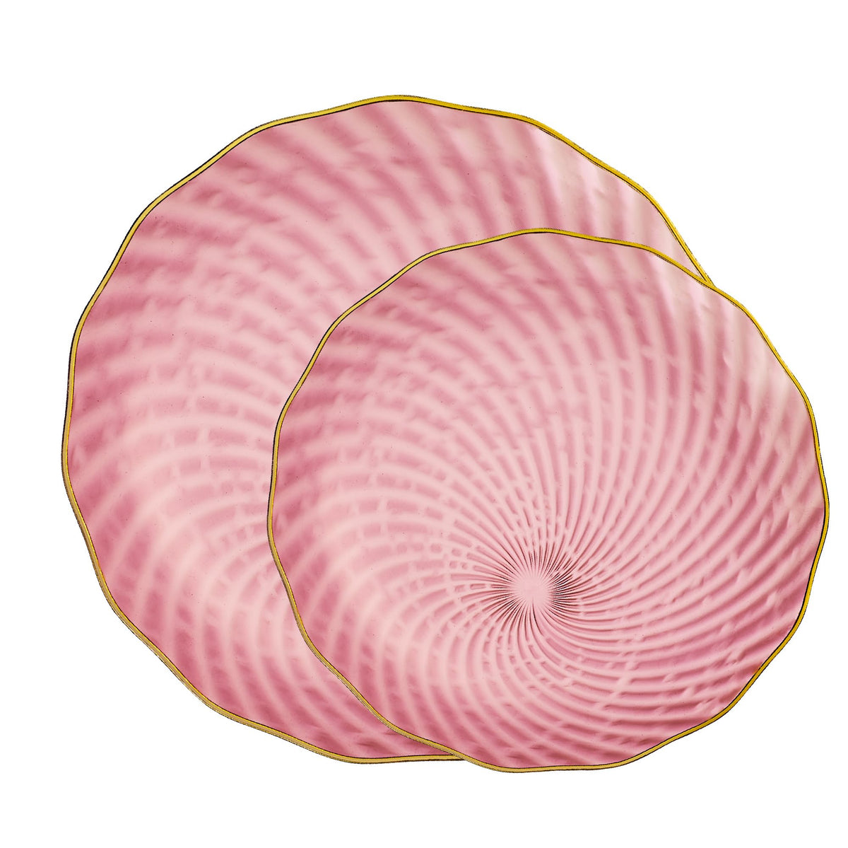 PLASTICPRO 60 Pack Plastic Plates Set of 30-10 inch Plates and 30-7 inch Plate, Elegant Clear Pink Spiral and Gold Rim Disposable Fancy Dishes Heavyweight