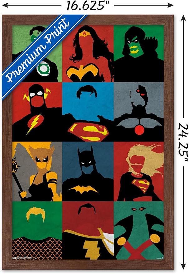 Trends International DC Comics - Justice League - Minimalist Wall Poster, 14.725" x 22.375", Mahogany Framed Version