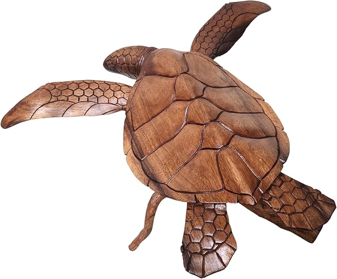 WorldBazzar Beautiful Extra Large Huge Hand Carved Wood Turtle Ocean Coral Statue One of Kind,Brown