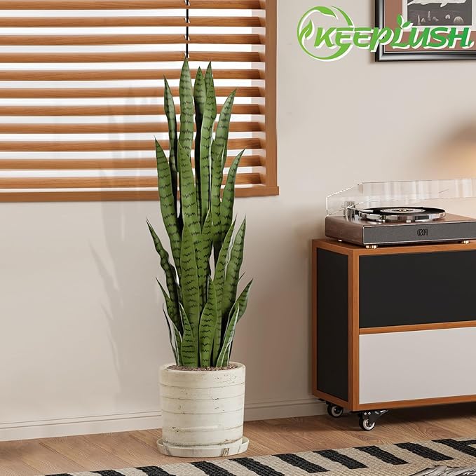 4ft Artificial Snake Plant – 46in Faux Sansevieria Plants, Fake Floor Plant for Indoor Outdoor, Front Porch Patio Home Office Decor, Mother-in-Law’s Tongue, Green 1Pcs