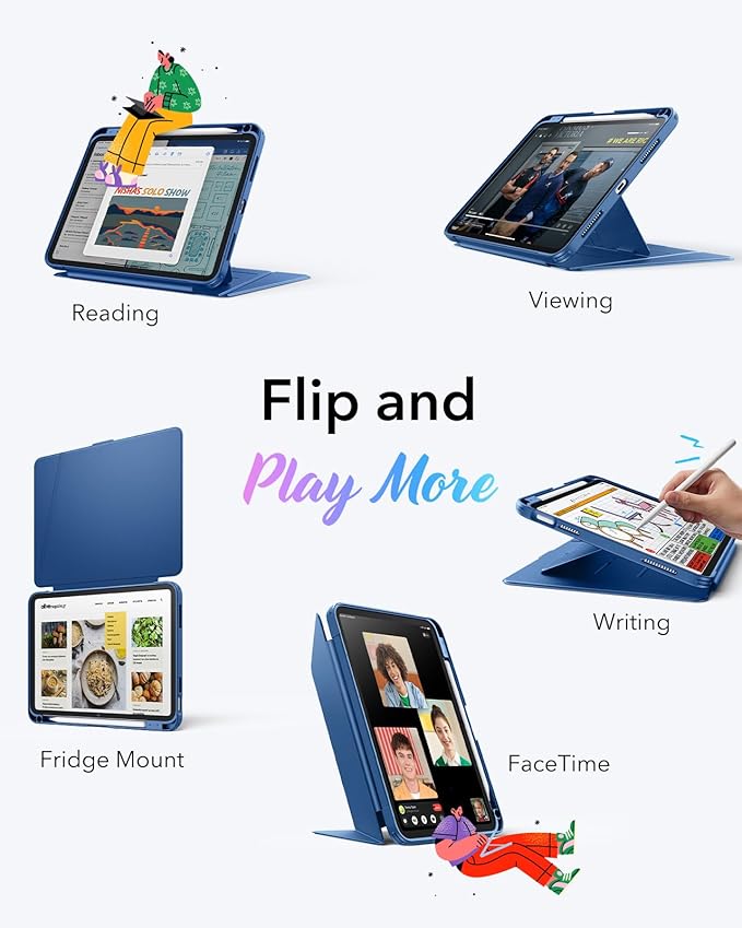 ESR for iPad A16 Case, iPad 11th/10th Generation Case (2025/2022), Vertical Stand Cover, Multi Stand Angles, Ultra-Stable Cover with Pencil Holder, Flip Series, Blue | (2025/2022), Multi Stand Angles, Ultra-Stable Cover, with Pencil Holder, Blue
