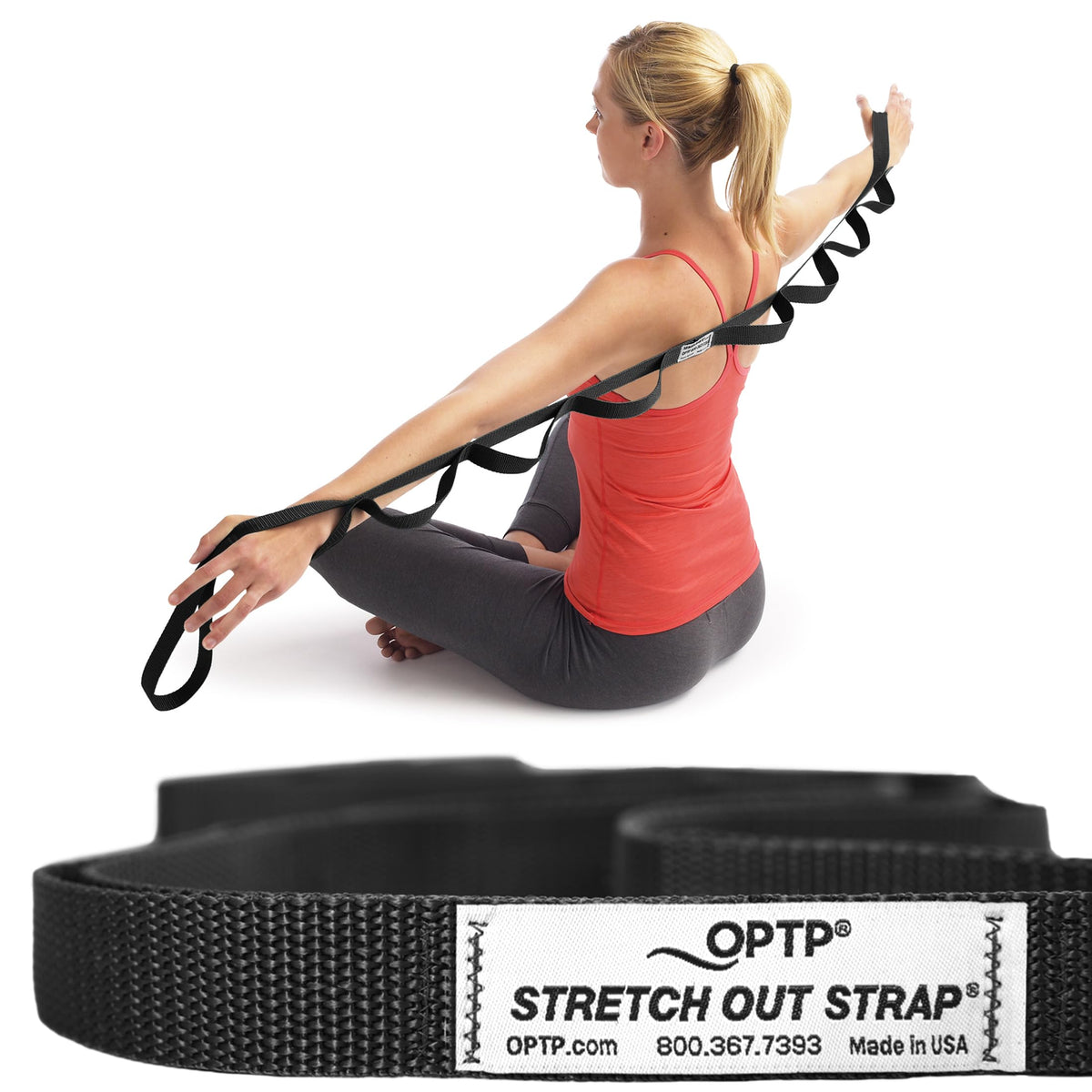 OPTP The Original Stretch Out Strap with Exercise Poster, USA Made Top Choice Stretch Out Straps for Physical Therapy, Yoga Stretching Strap or Knee Therapy (XL)