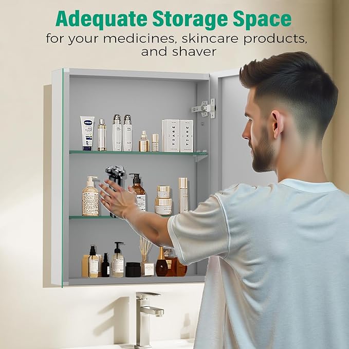 20 x 26 Inch Medicine Cabinet Mirror,Bathroom Mirror Cabinet with Adjustable Shelves,Aluminum Silver Medicine Cabinets for Bathroom,Recessed or Wall Mounted Medicine Cabinets