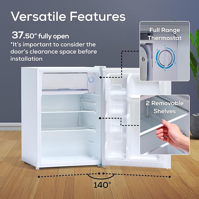 Igloo 2.6 Cu. Ft. Compact Refrigerator with Freezer - Mini Fridge for Dorm, Office, and Bedroom - Includes Adjustable Shelves and 8-Can Dispenser - 2-Liter Storage - White