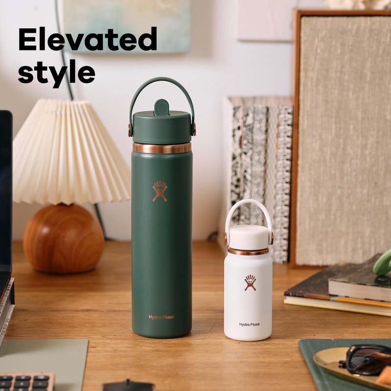 Hydro Flask Water Bottle - Insulated Stainless Steel - Wide Straw Lid, Non Spill, Leakproof in 24 Oz Chalk White Arc