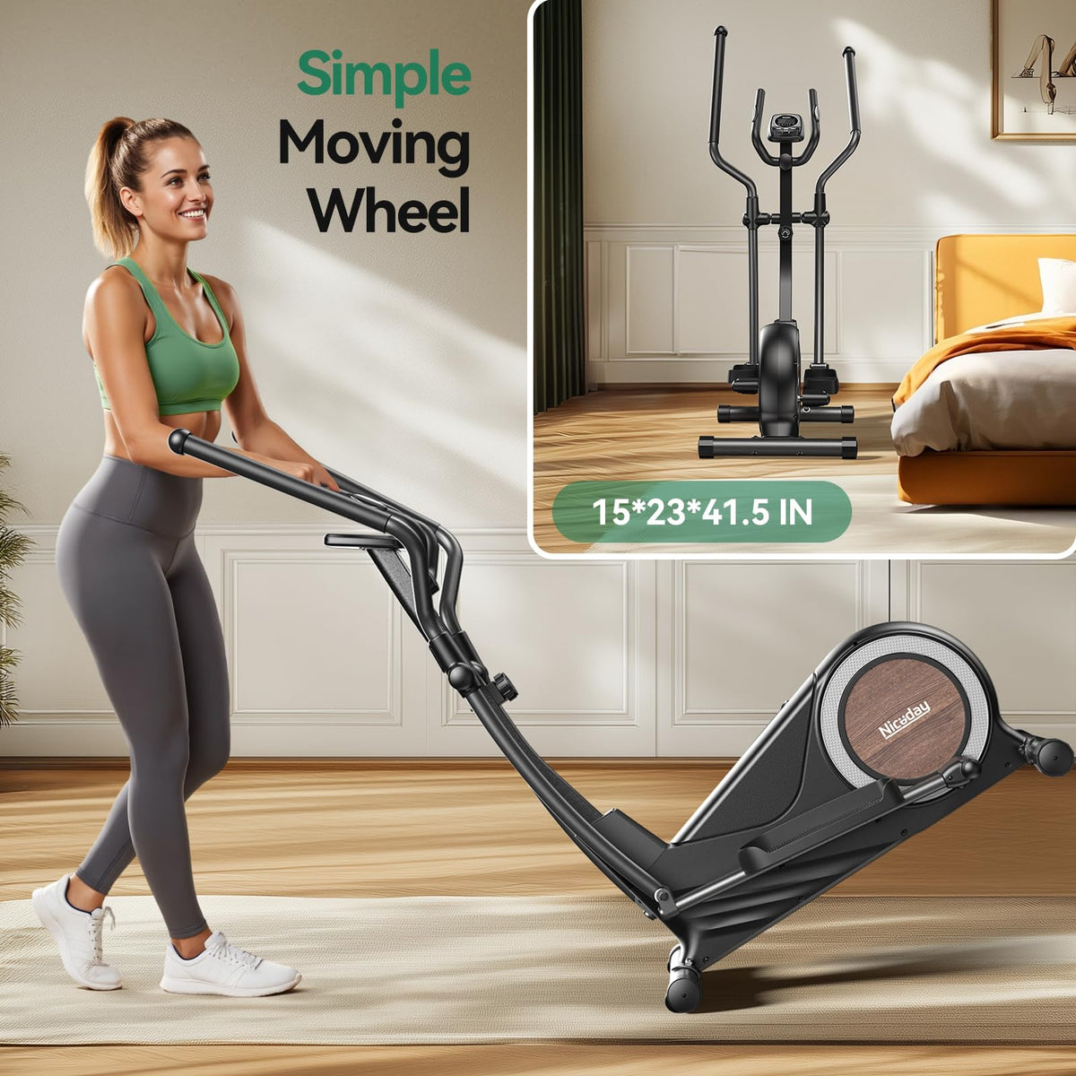 Niceday Elliptical Exercise Machine, Elliptical Machine for Home, Elliptical Training Machine with 15.5IN Stride, Magnetic Elliptical Trainer with16 Resistance Levels, 400LBS Loading Capacity Black